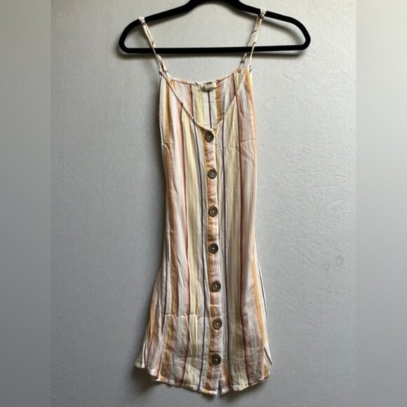 Billabong Tan and Orange Buttoned Mini Slip Sundress Sz L - Picture 2 of 7